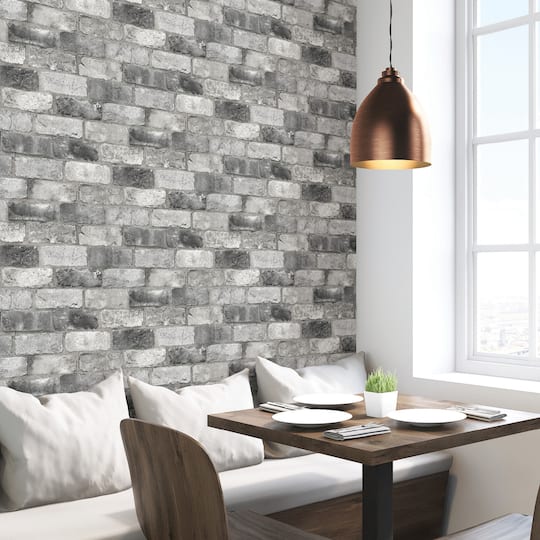 NuWallpaper Gray London Brick Peel & Stick Wallpaper